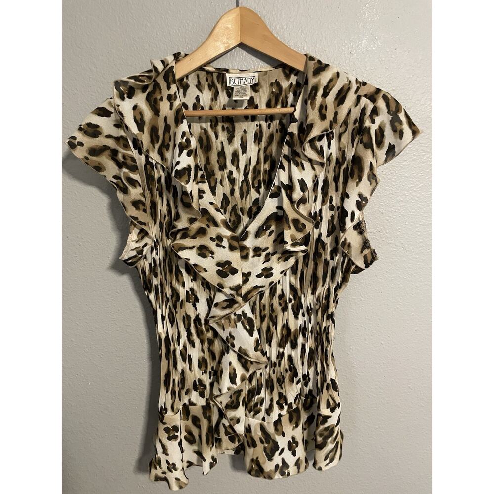 Vintage Bethany Womens Top XXL Leopard Print Ruffle Sheer Grunge Mob Wife 90s